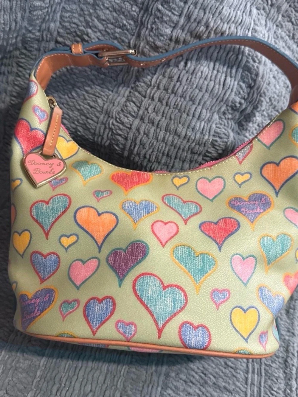 Vintage Dooney & Bourke Multicolor Heart Print Shoulder Bag - Pastel
